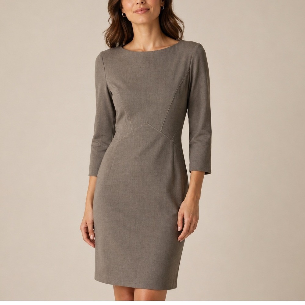 NWOT MM.LaFleur Angela Sheath Dress 8 Tan Minimalist Quiet Luxury Neutral Career
